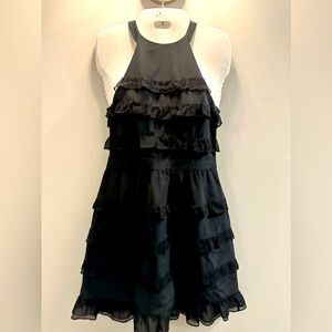 Tibi 100% Silk black ruffle high neck cocktail dress size 0 Homecoming d…